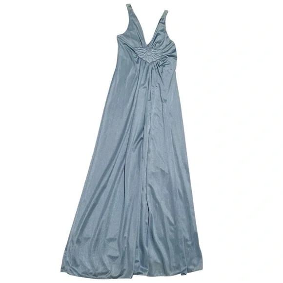 Vintage Light Blue Sleeveless Maxi Dress with Pleated Bust - Picture 5 of 7